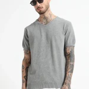 Men's Lightweight Knit V-Neck T-Shirt - Flowery Gray